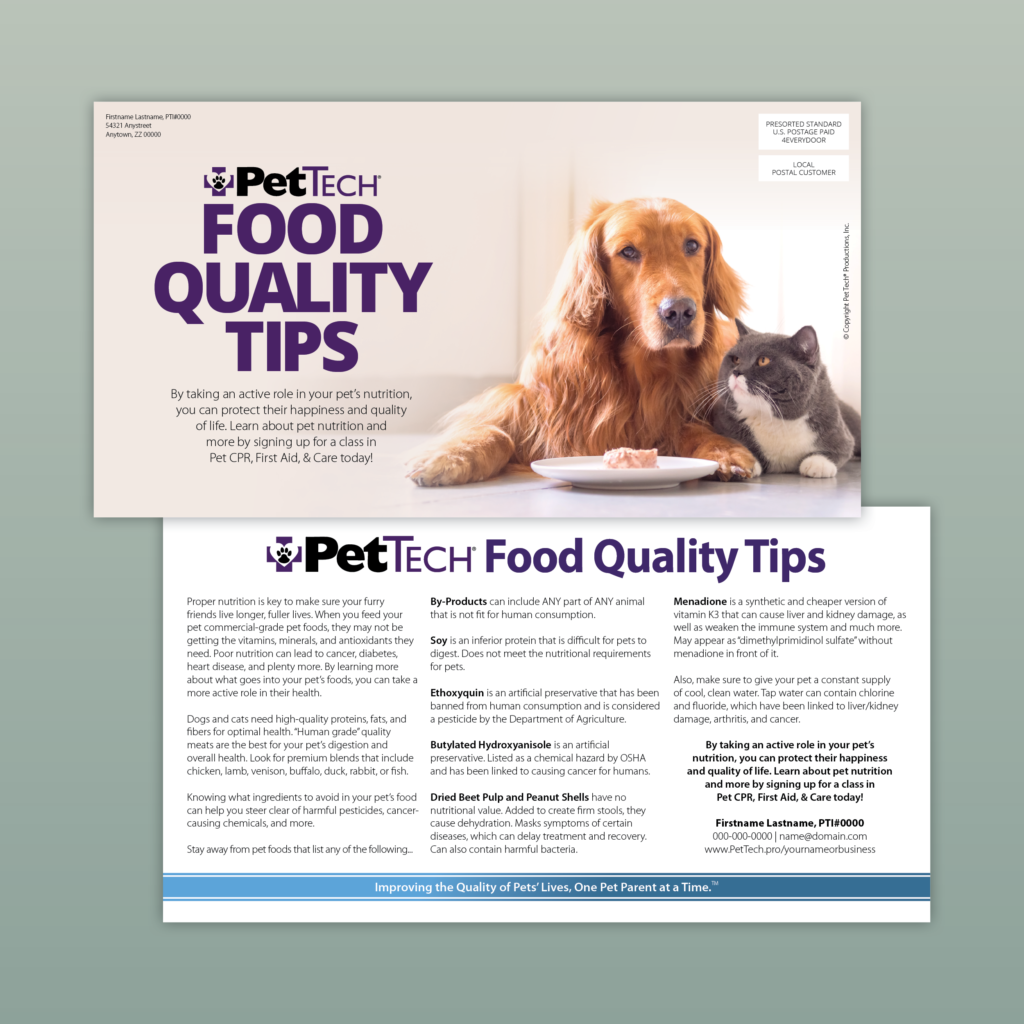 Food Quality Tips Postcards Pet Tech Marketing